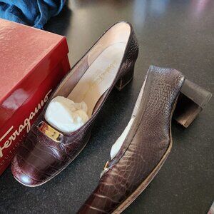 Salvatore Ferragamo Castro Calf Croc Pattern in Brown